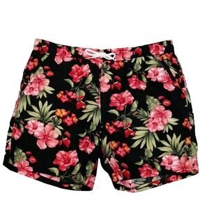 Tropical Swim Trunks Men's Sz XL Floral Hibiscus BLACK Shorts Mesh Lined Hot Tub